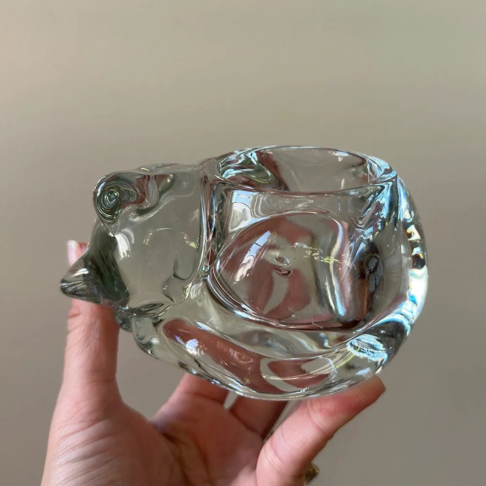 Vintage Sleeping Cat Votive Candle Holder Kitten Figurine Indiana Hoosier Glass